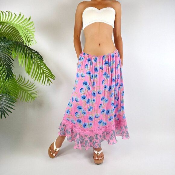 Vintage Y2K Pink Cottagecore Floral Low Rise Flowy Coquette Fairy Skirt / Sz: 14 - Picture 1 of 4